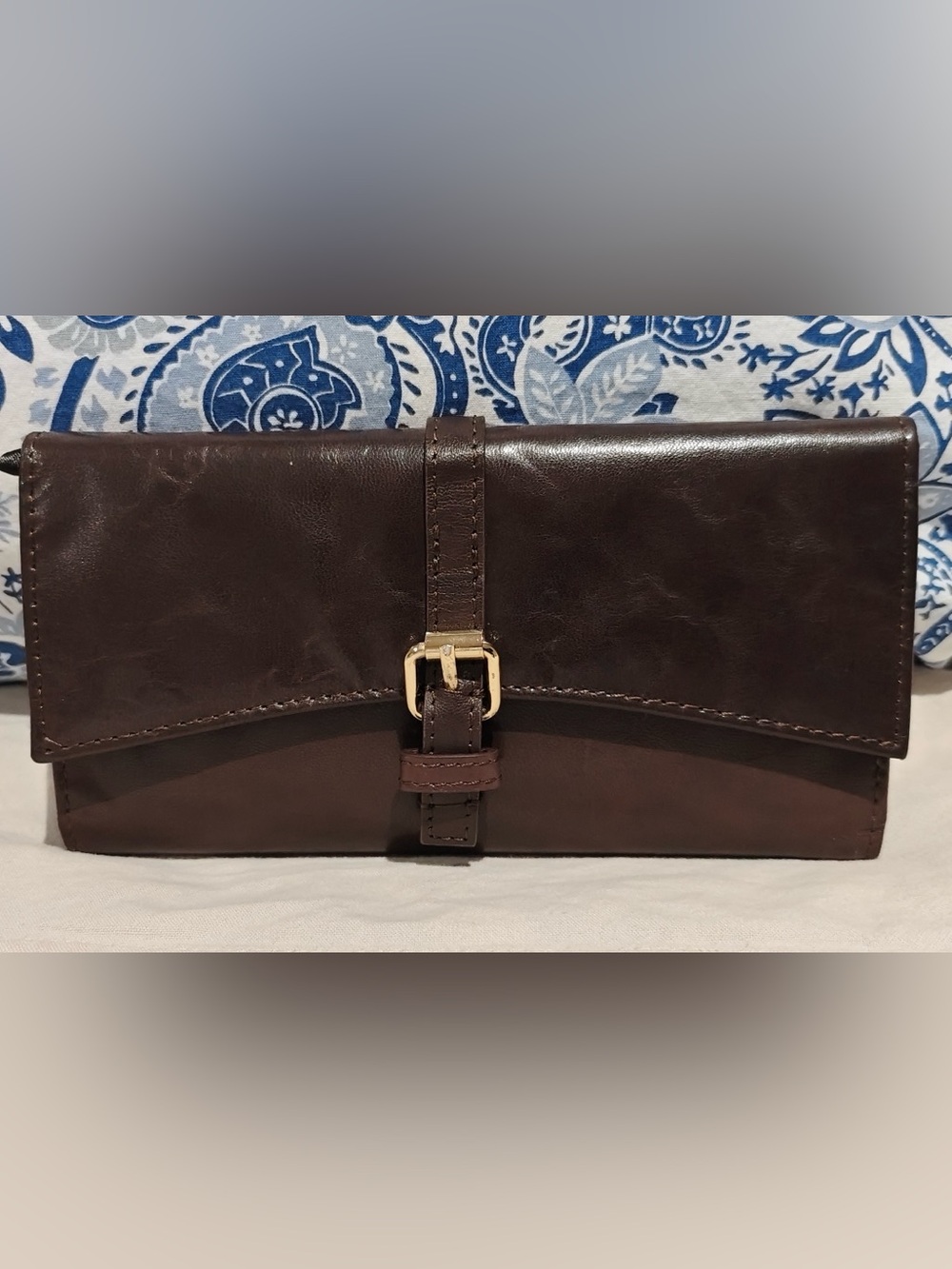 Women’s Lodis Dark Brown Leather Wallet Clutch with Buckle Detail